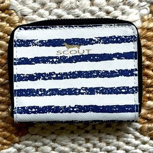 NWT Scout Blue & White Striped Zip Around Dual Compartment Wallet/Card Case.